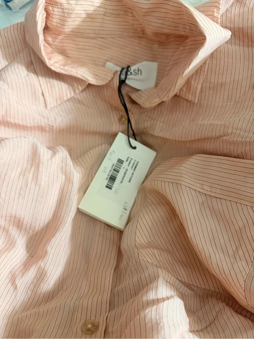ba&sh Light Pink Striped Cotton Button-Down Shirt